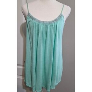 Candie's Tank Top Women XL Mint Green Beaded Neckline Cami Boho Rayon Slub Beach